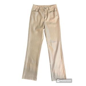 Black Tape Faux Leather Straight Leg Pants Taupe Small